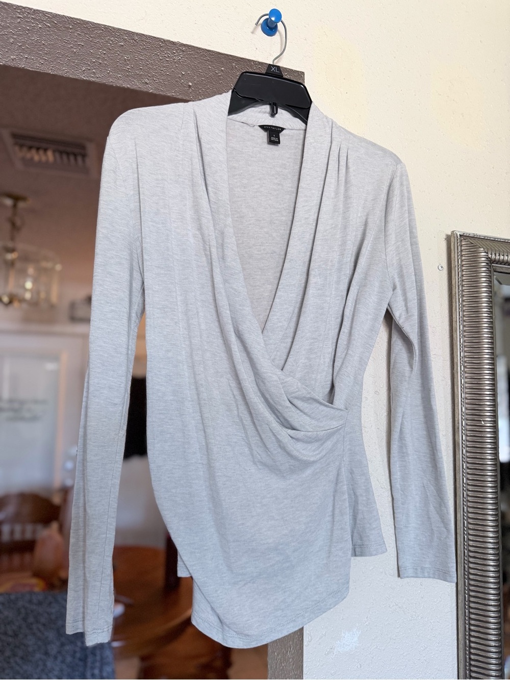 Ann Taylor Light Gray Knit Top with Tag Detail